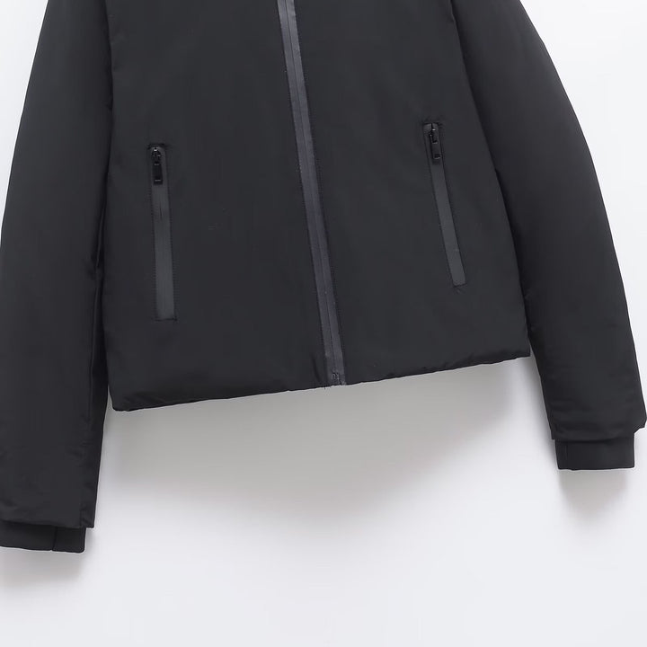 Women's Short Hooded Padded Jacket – Modern Zip-Front Streetwear