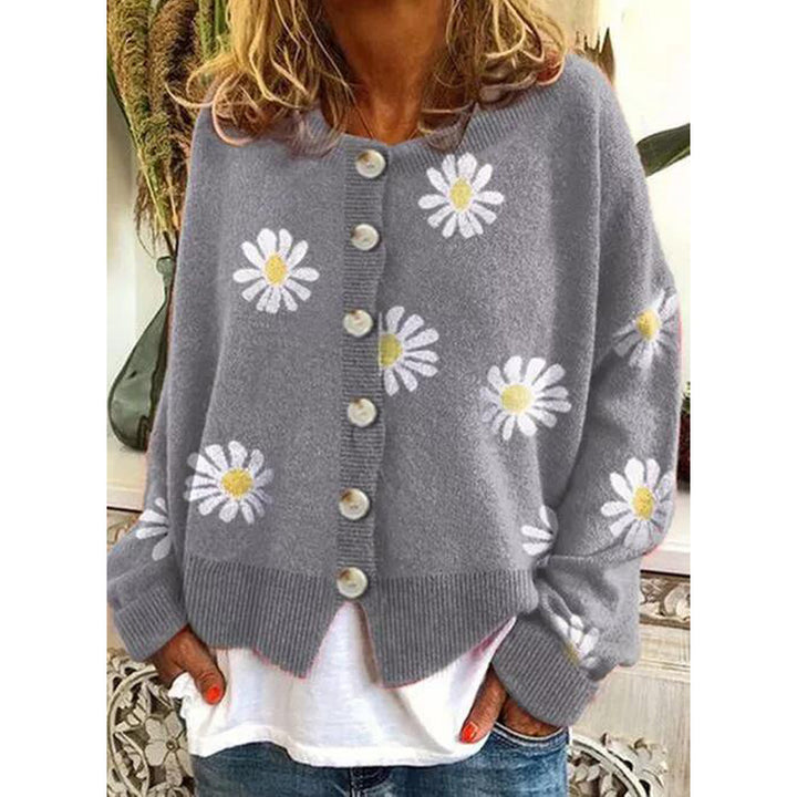 Women's Knit Cardigan – Casual Loose Fit Printed Design