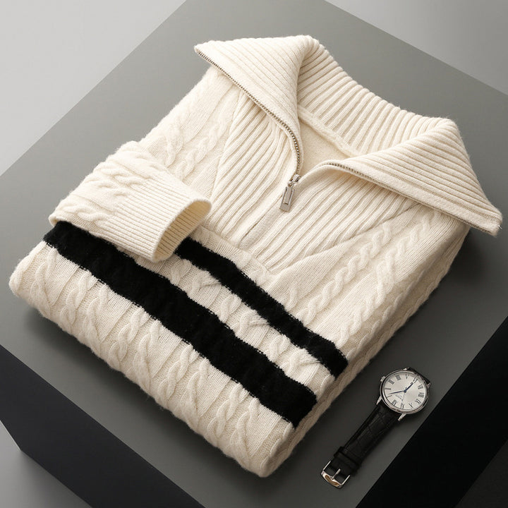 Men's High Collar Quarter Zip Sweater – Thickened Textured Knit