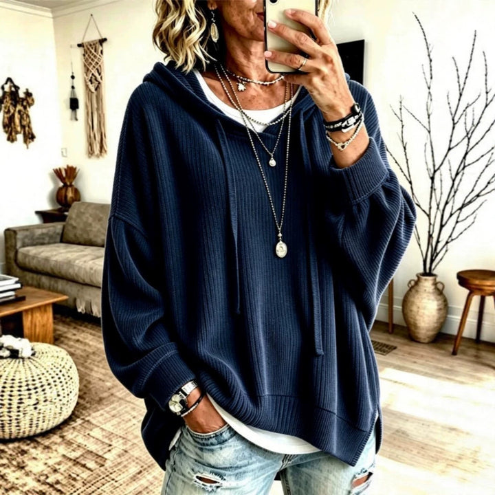Women’s Hooded Sweatshirt – Relaxed Fit Patchwork Pullover