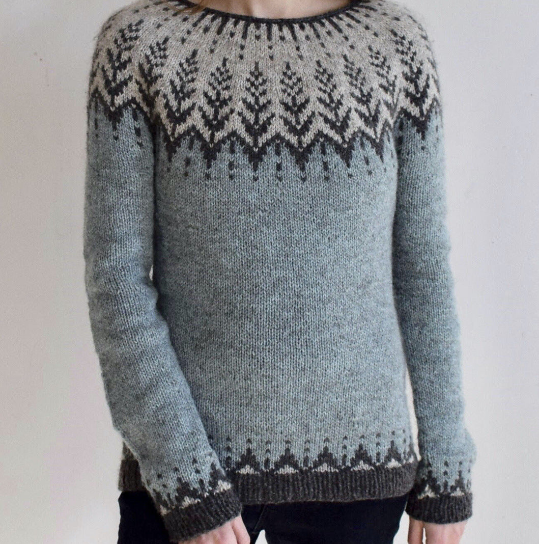 Women's Sweater – Geometric 3D Knit Pullover, Cotton Blend, Relaxed Fit