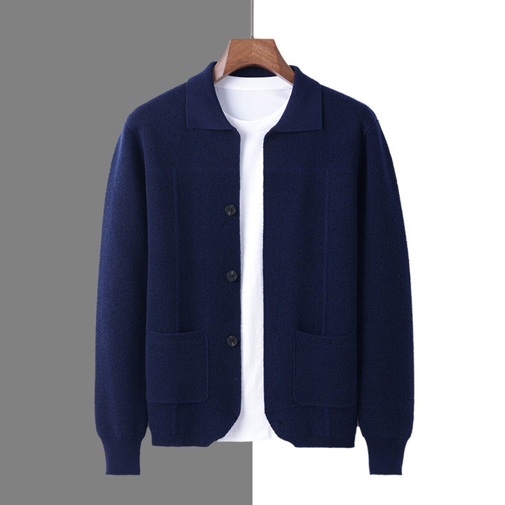 Men's Knit Cardigan Sweater – Relaxed Lapel with Patch Pockets