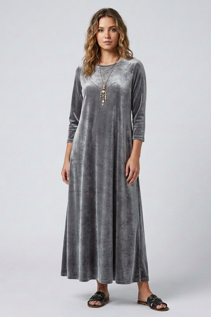 Women's Velvet Maxi Dress– A-Line, 3/4 Sleeve Evening Gown