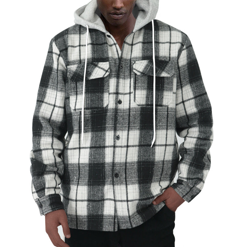 Men's Flannel Plaid Cotton Shirt – Jacquard Hooded Cardigan