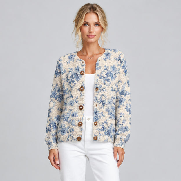 Women's Knit Cardigan Sweater – 3D Printed Midi Regular Fit