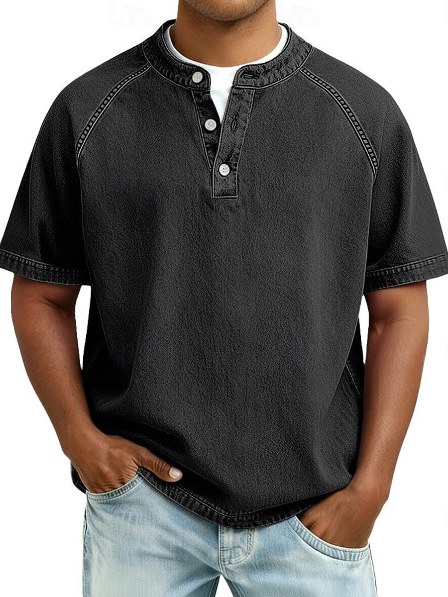 Men's Short Sleeve Button-Down Shirt – Loose Fit Cotton Casual