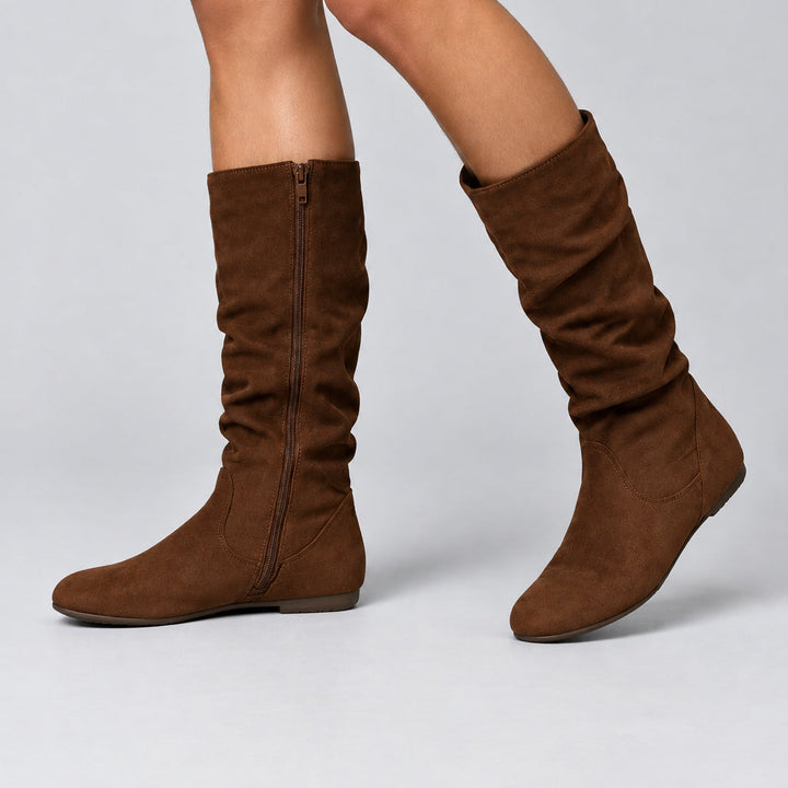 Vegan Leather Mid-Calf Boot for Women – Pleated with Side Zipper