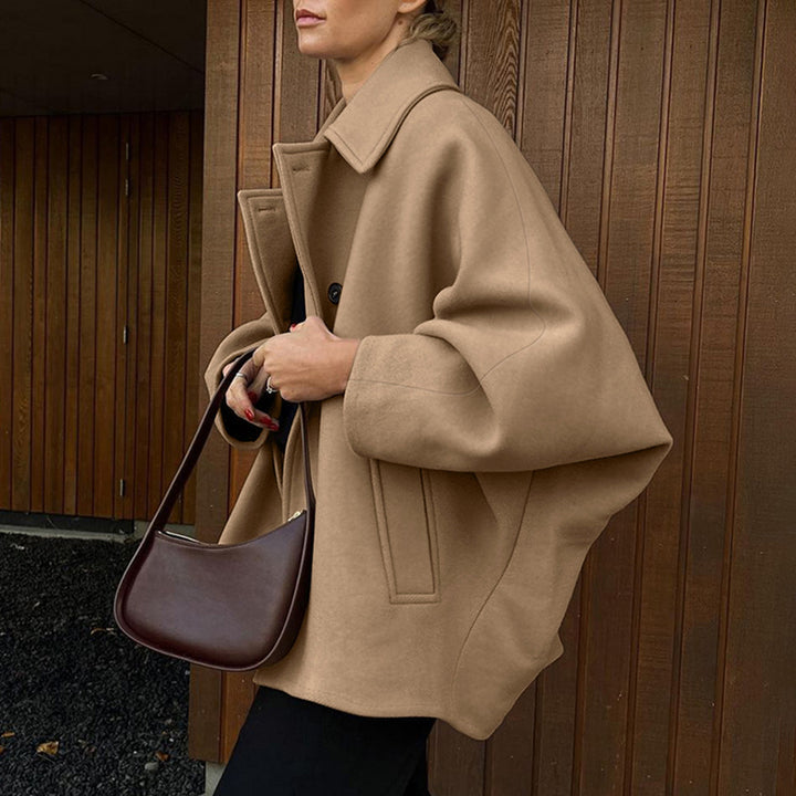 Women's Wool Blend Batwing Sleeve Coat – Modern Lapel Outerwear