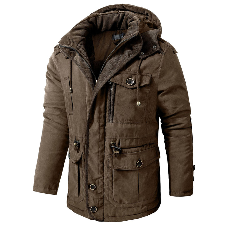 Men's Fleece-Lined Coat – Mid-Length Loose Fit with Patch Pockets