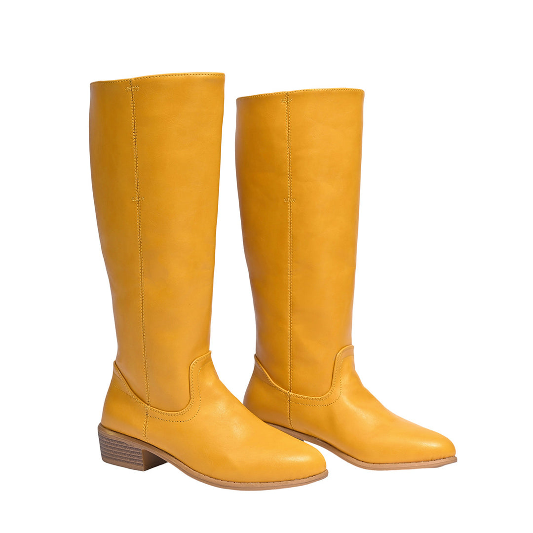 Women's Knee-High Chunky Heel Boot – Classic Round Toe Design