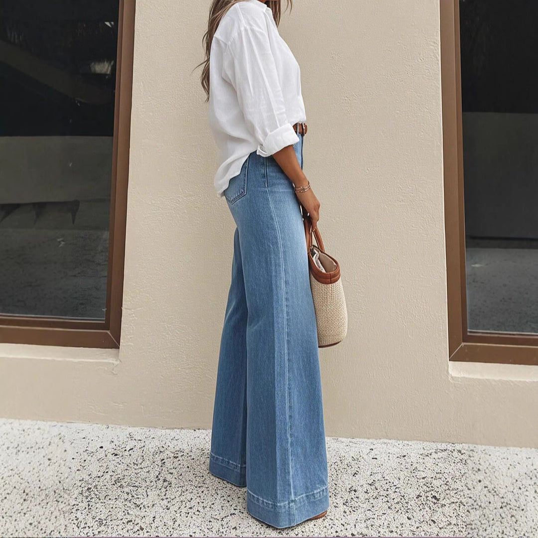Women's Cotton Wide Leg Jean Trouser – Vintage Washed Streetwear Fit