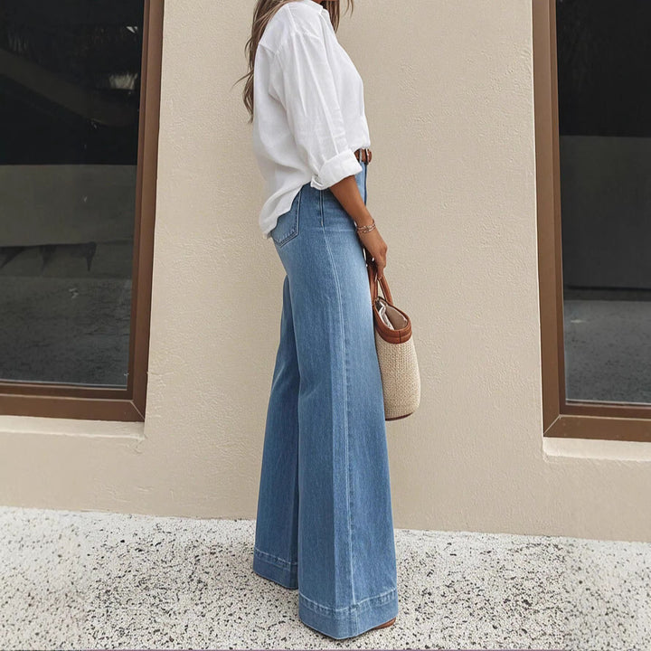 Women's Cotton Wide Leg Jean Trouser – Vintage Washed Streetwear Fit