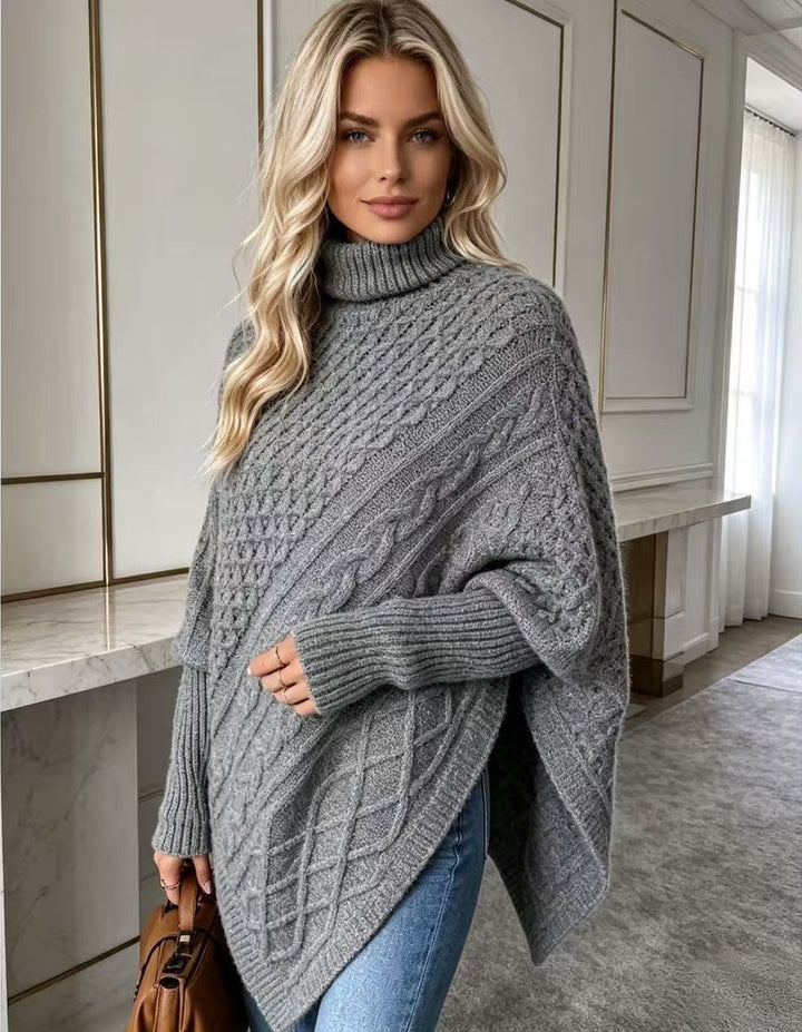 Women's Turtleneck Sweater – Cape-Style, Soft Knit Drape