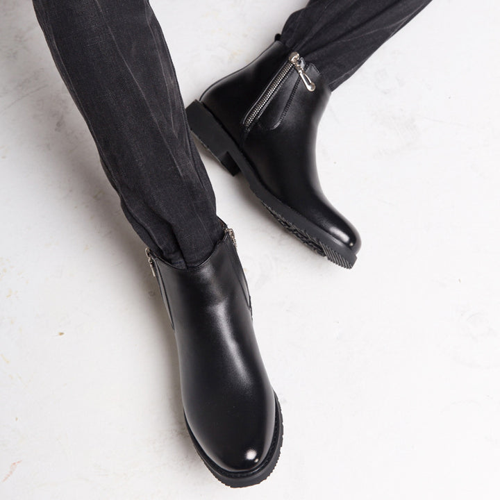 Men's Leather Boot – Pointed Toe, Side Zipper, Warm Lining