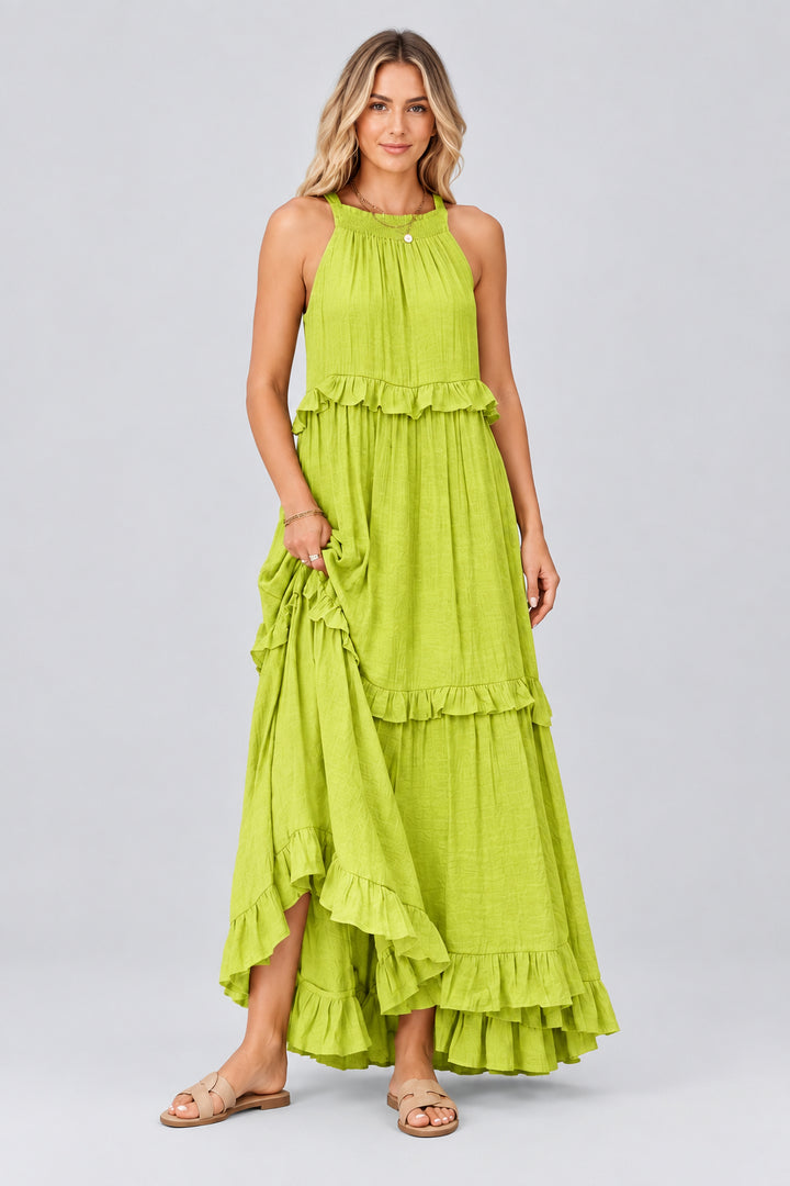 Women's Maxi Dress – Sleeveless, Lightweight Cotton, Tiered Cake Skirt