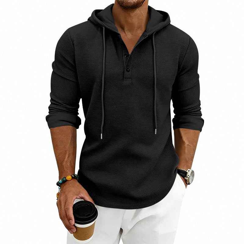 Men's Henley Sweatshirt – Soft Cotton-Blend Pullover with Hood