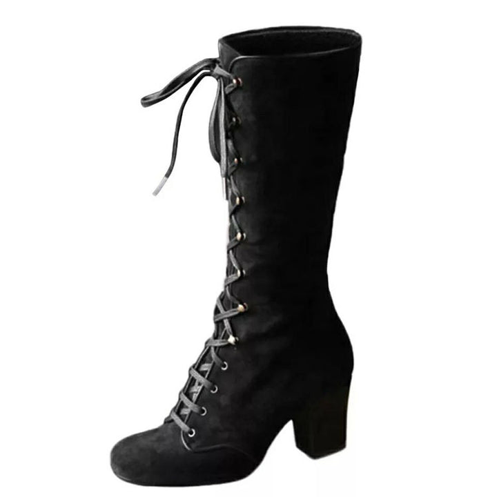 Women's Suede Lace-Up Mid-Heel Riding Boot – Chunky Heel Comfort