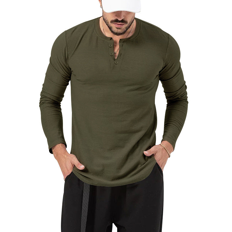 Men's Henley Long Sleeve T-Shirt – Regular Fit, Pullover, Cotton Blend