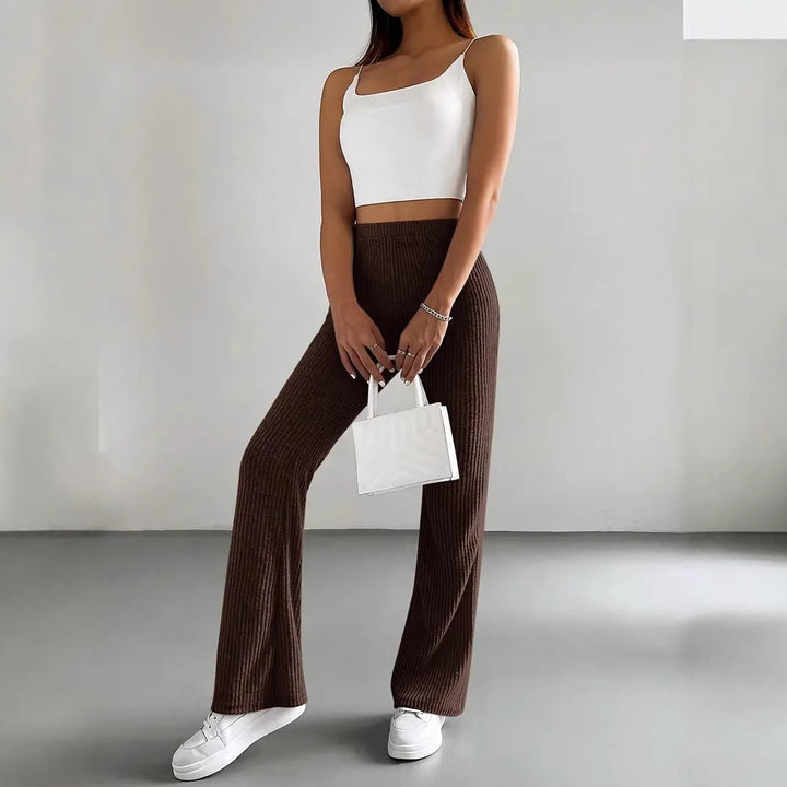 Women's Flare Trousers – Comfortable Elastic Waist, Flowy Drape