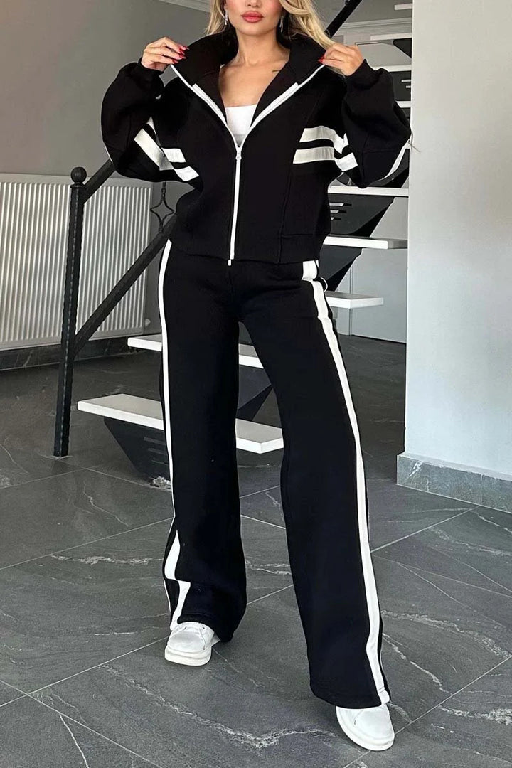 Women's Striped Two Piece Set – Relaxed Fit Sports Shirt and Pants