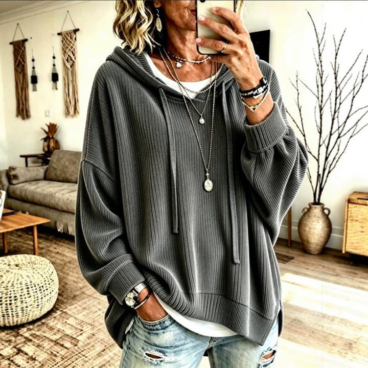 Women’s Hooded Sweatshirt – Relaxed Fit Patchwork Pullover