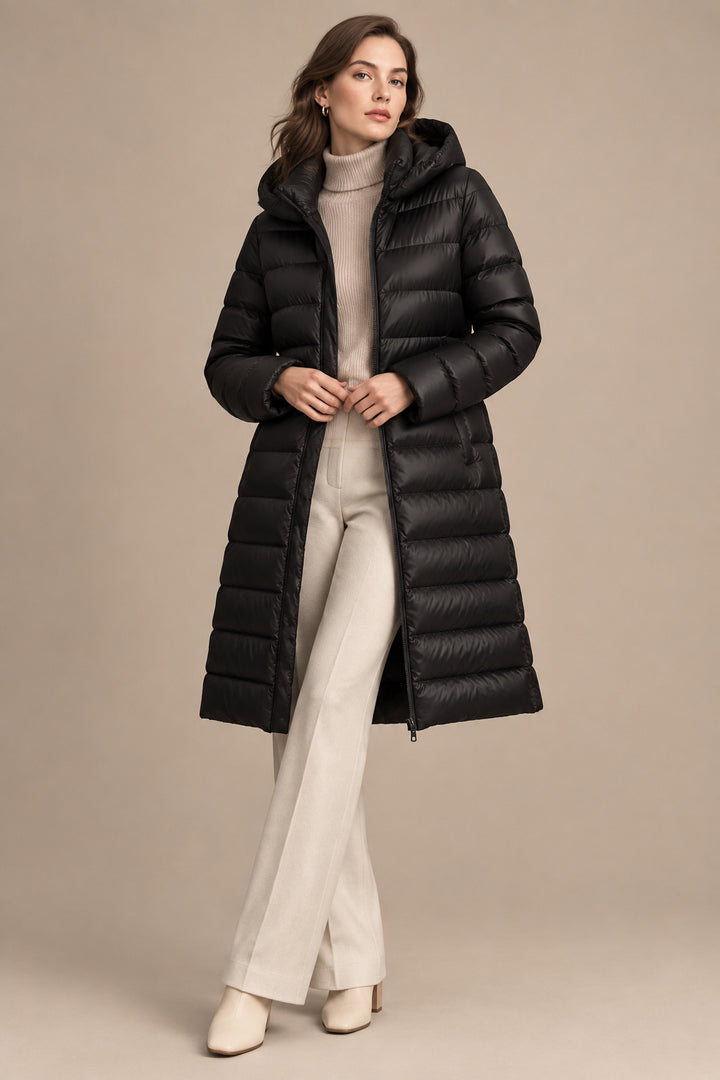 Women's Down Puffer Jacket Hooded – Mid-Length, Detachable Hood