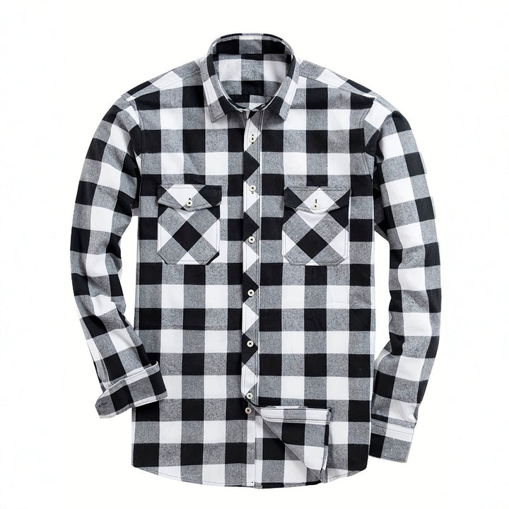 Men's Plaid Shirt – Cotton Long Sleeve Relaxed Cardigan Fit