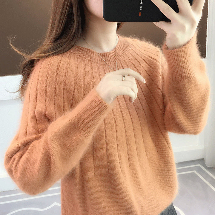 Women's Crew Neck Knitted Pullover Sweater – Soft Short Silhouette
