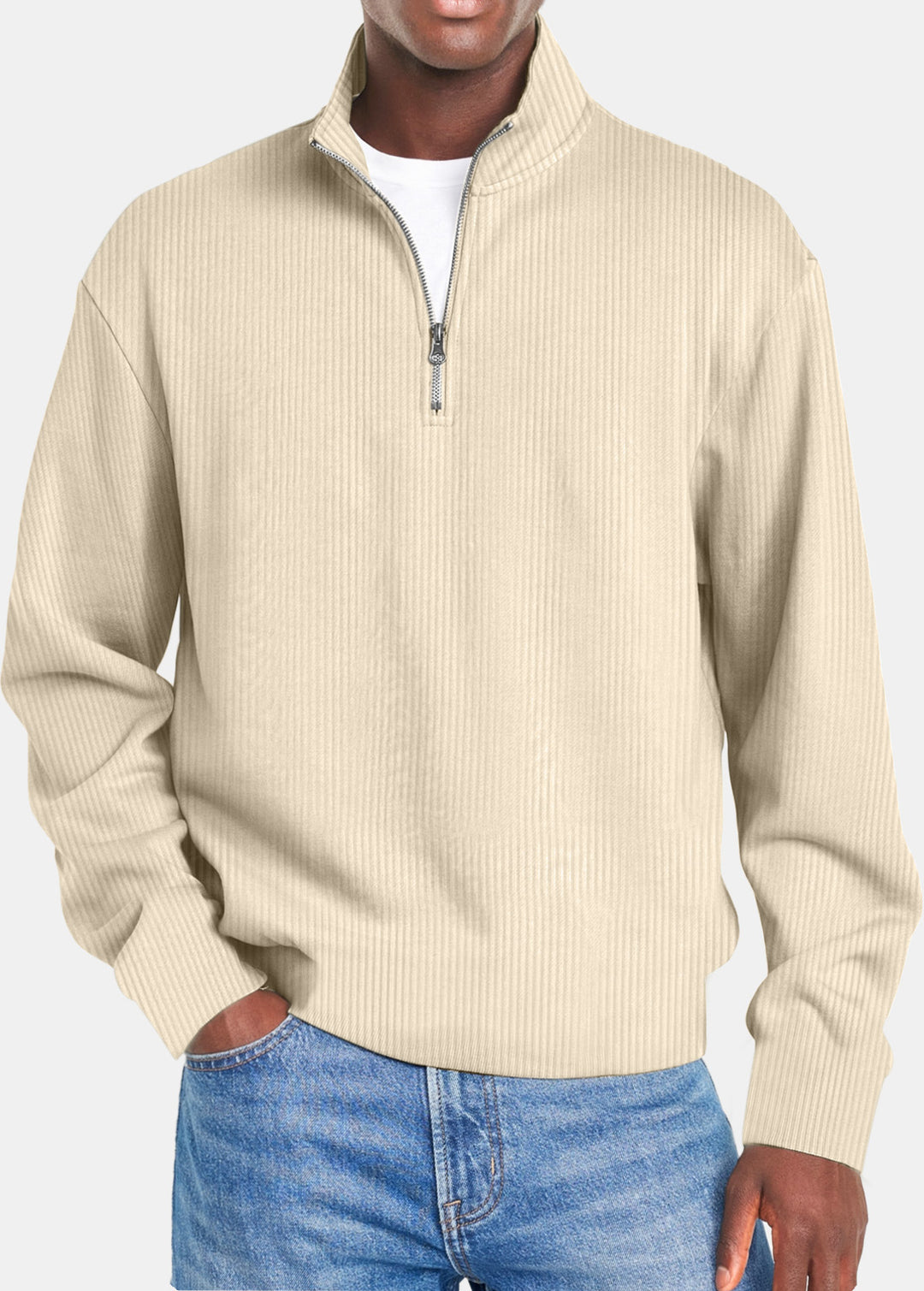 Men's Zipper Sweater - Slim Fit Sporty Knit, Long Sleeve
