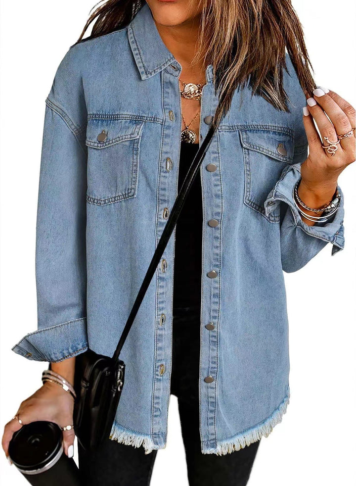 Women's Cotton Denim Shirt Jacket – Relaxed Button Down Layer