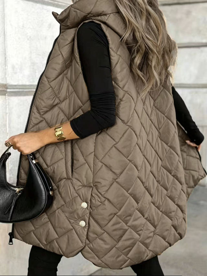 Women's Sleeveless Zip-Up Vest – Mid-Length Cotton Filled