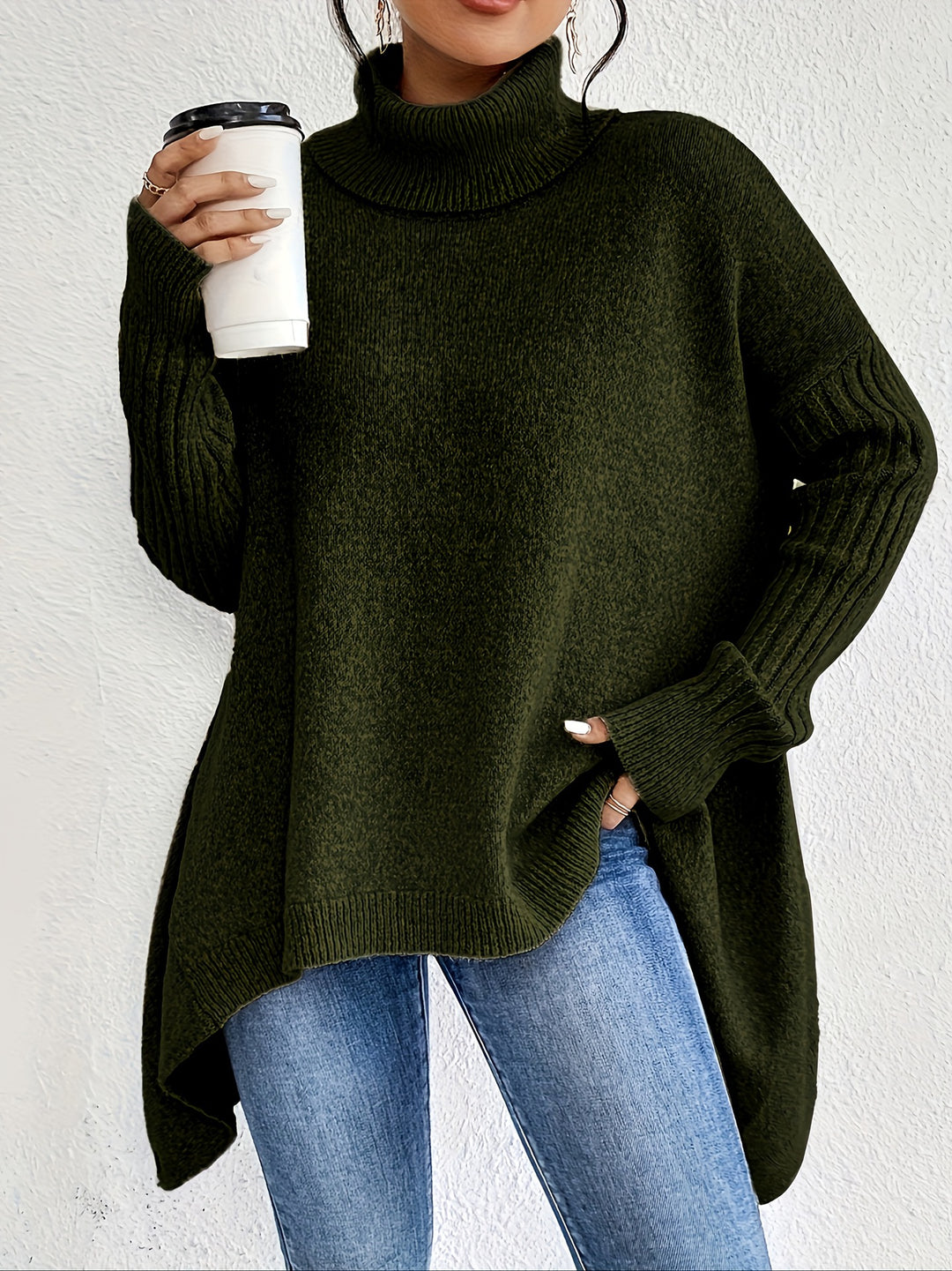 Womens Knitted Turtleneck Sweater – Soft Knit Relaxed Pullover