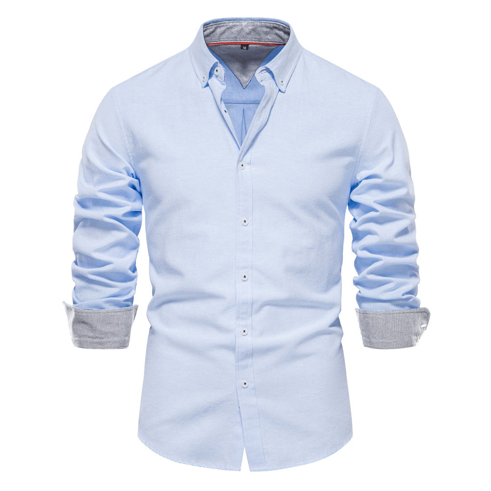 Men's Cotton Blend Long Sleeve Shirt – Solid Color Classic Fit
