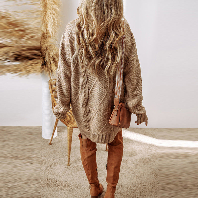 Women's Knit Sweater Mini Dress – High Waist Pullover Silhouette