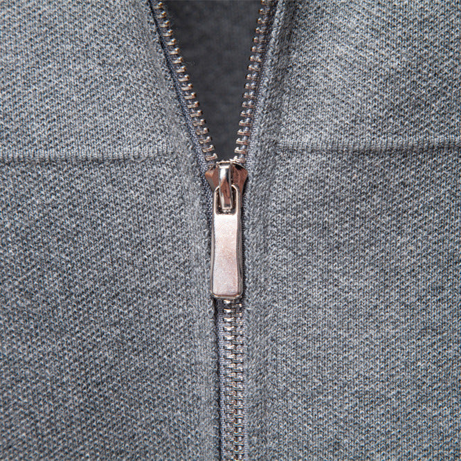 Men's Cotton Cardigan with Zipper – Slim Fit Collared Sweater Jacket
