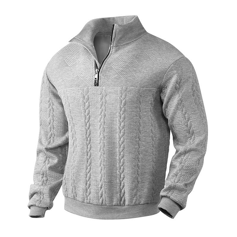 Men's Quarter-Zip Jacquard Hoodie – Relaxed Fit Knit Pullover