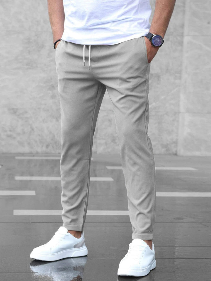 Men's Slim Fit Trousers – Cotton Drawstring Waist with Pockets