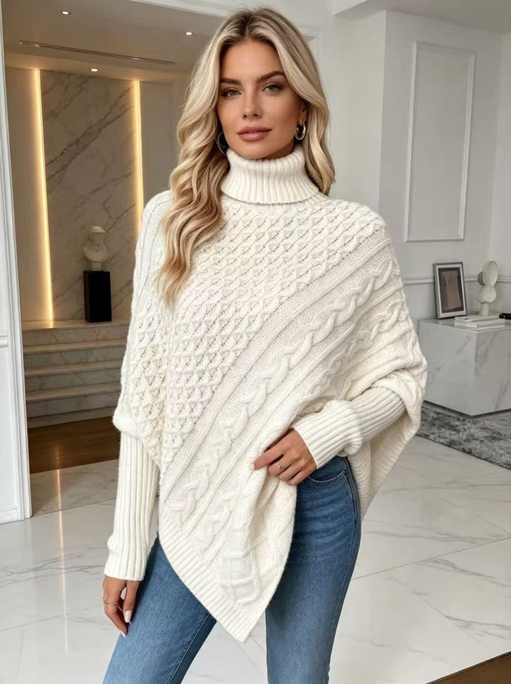 Women's Turtleneck Sweater – Cape-Style, Soft Knit Drape
