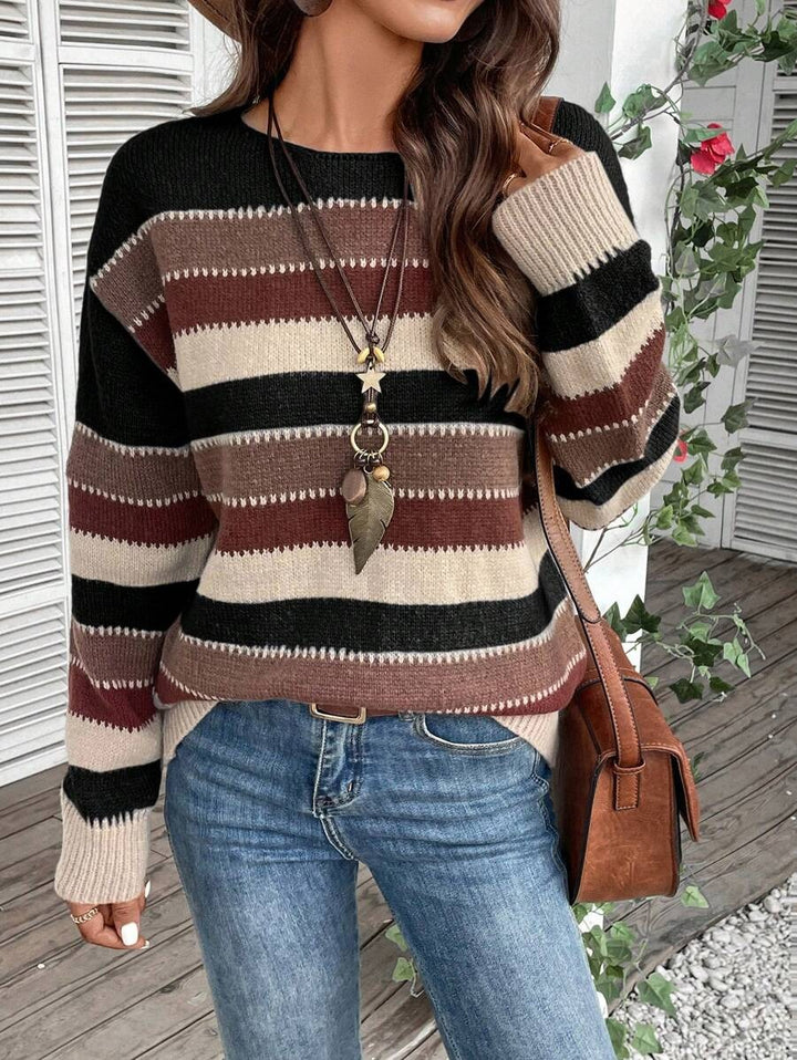 Striped Women's Pullover Sweater – Soft Touch Knit Colorblock