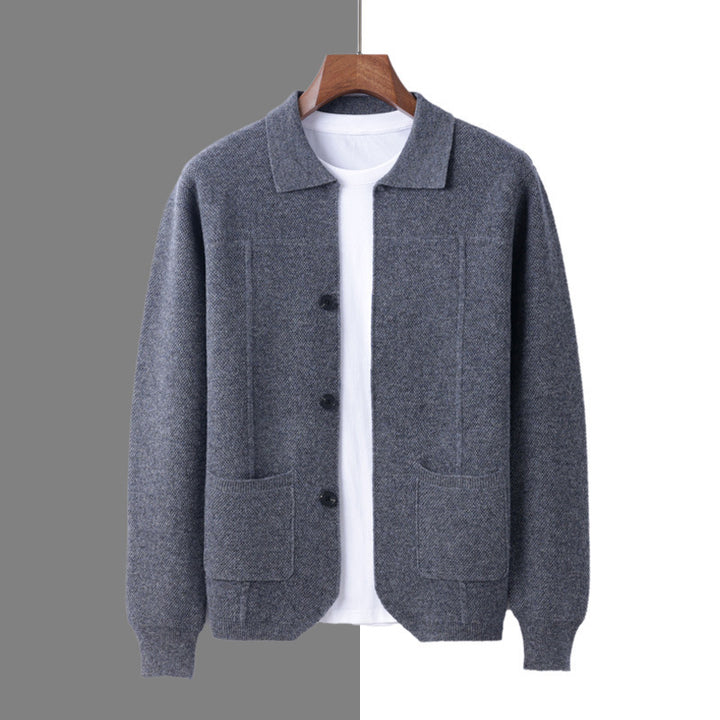 Men's Knit Cardigan Sweater – Relaxed Lapel with Patch Pockets