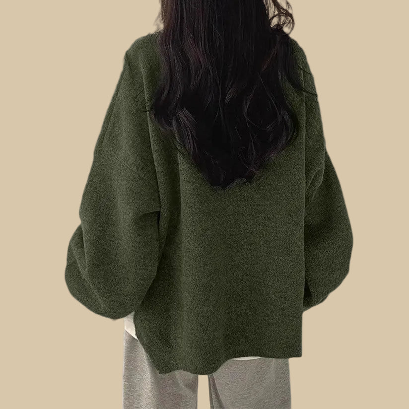 Women's Retro Crew Neck Knit Sweater Pullover – Relaxed Drop-Shoulder