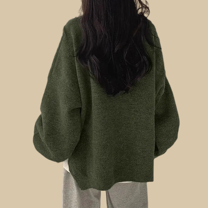 Women's Retro Crew Neck Knit Sweater Pullover – Relaxed Drop-Shoulder