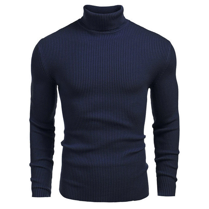 Warm Cotton Blend Men's Sweater – High-Neck, Printed Detail