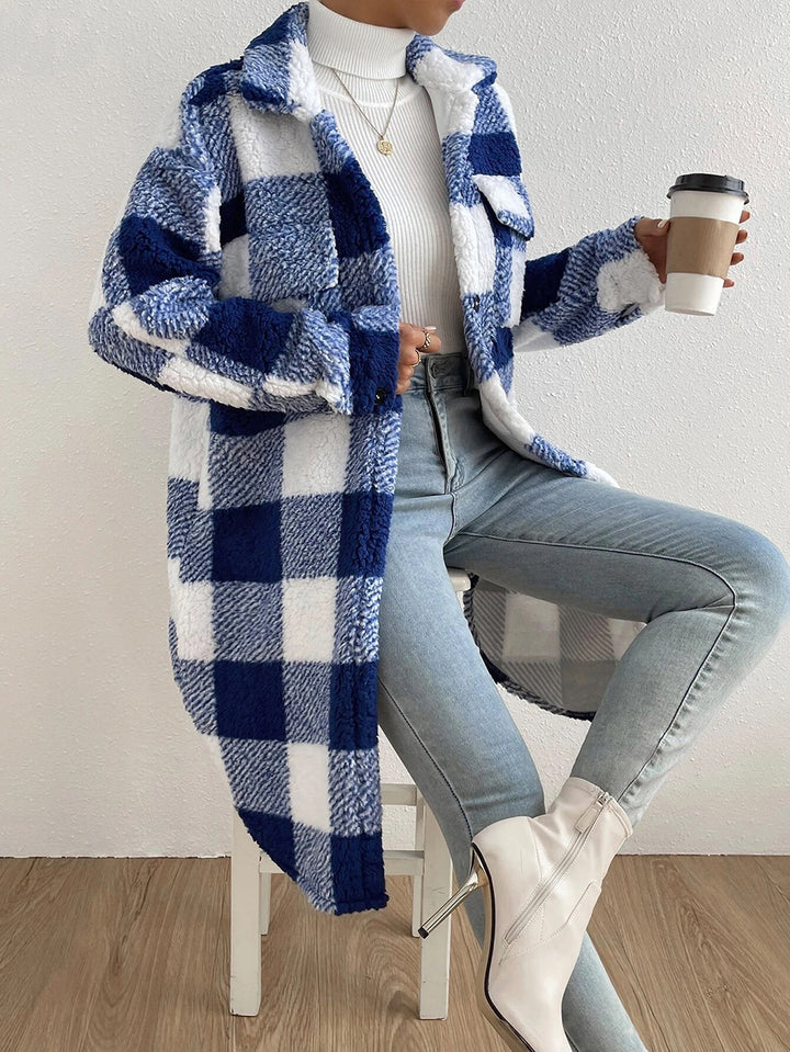 Women's Longline Check Coat – Relaxed Fit Commuter Silhouette