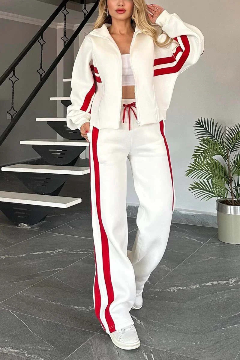 Women's Striped Two Piece Set – Relaxed Fit Sports Shirt and Pants
