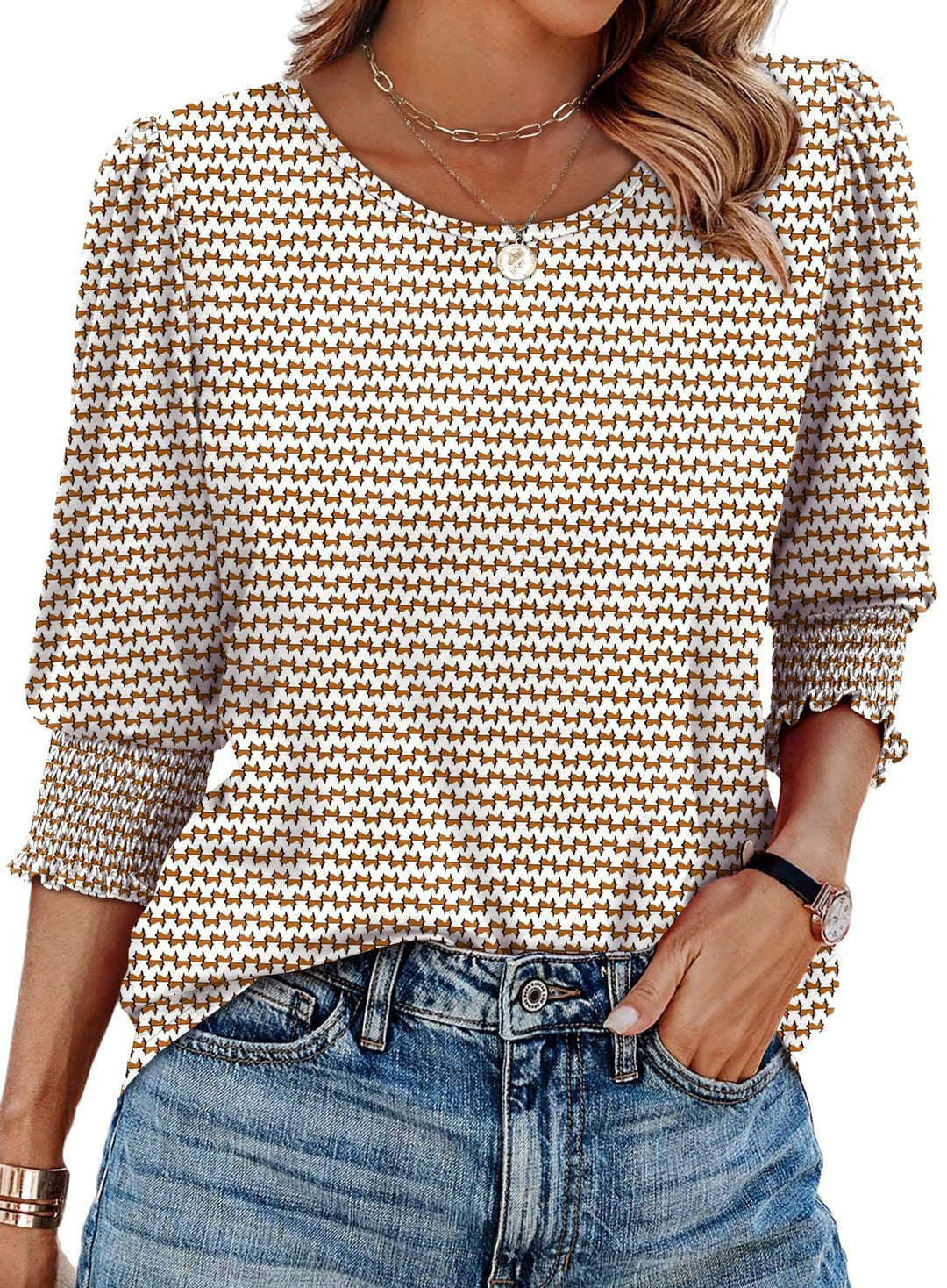 Women's Loose Printed Top in Soft Lightweight Fabric, Round Neck