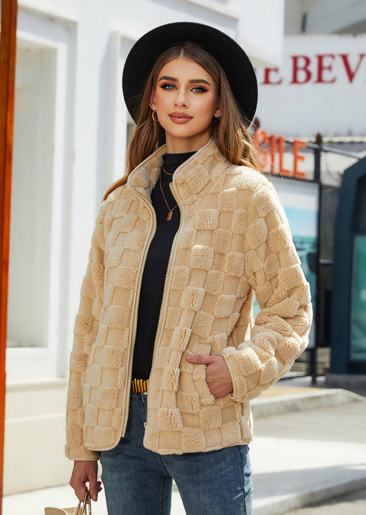 Women's Plaid Plush Coat – Soft Fleece Relaxed Fit Outerwear