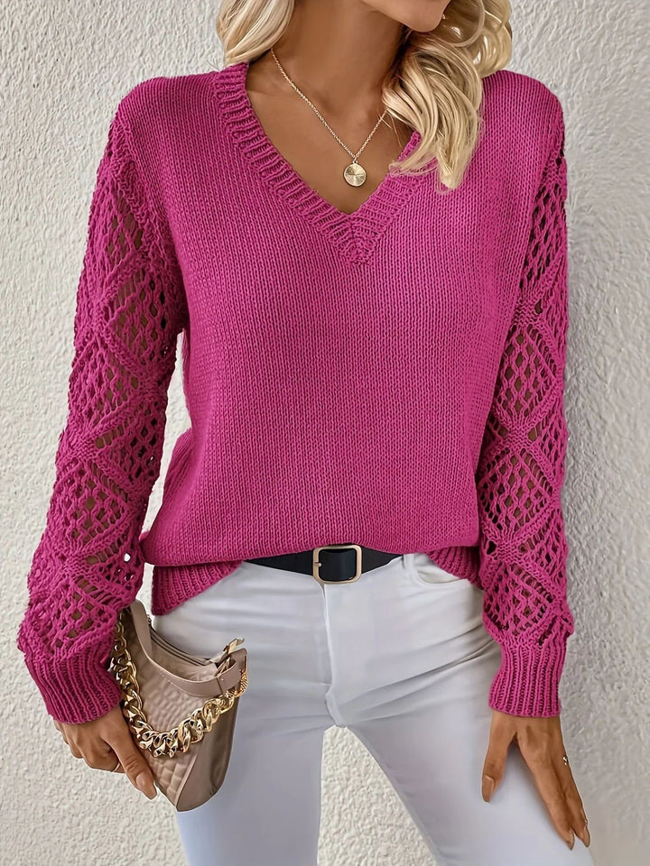 Women's Knitted V-Neck Sweater – Relaxed Fit Pullover