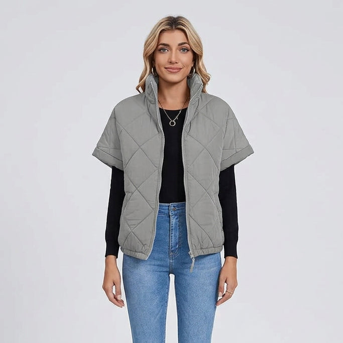 Women's Diamond Quilted Nylon Jacket – Lightweight Zip Outerwear