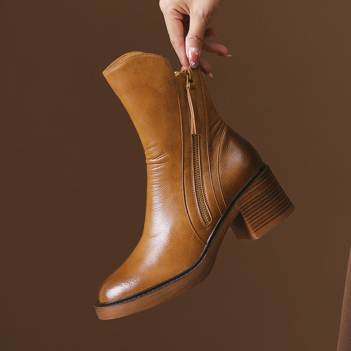 Women's Ankle Boot with Thick Block Heel – Structured High Heel
